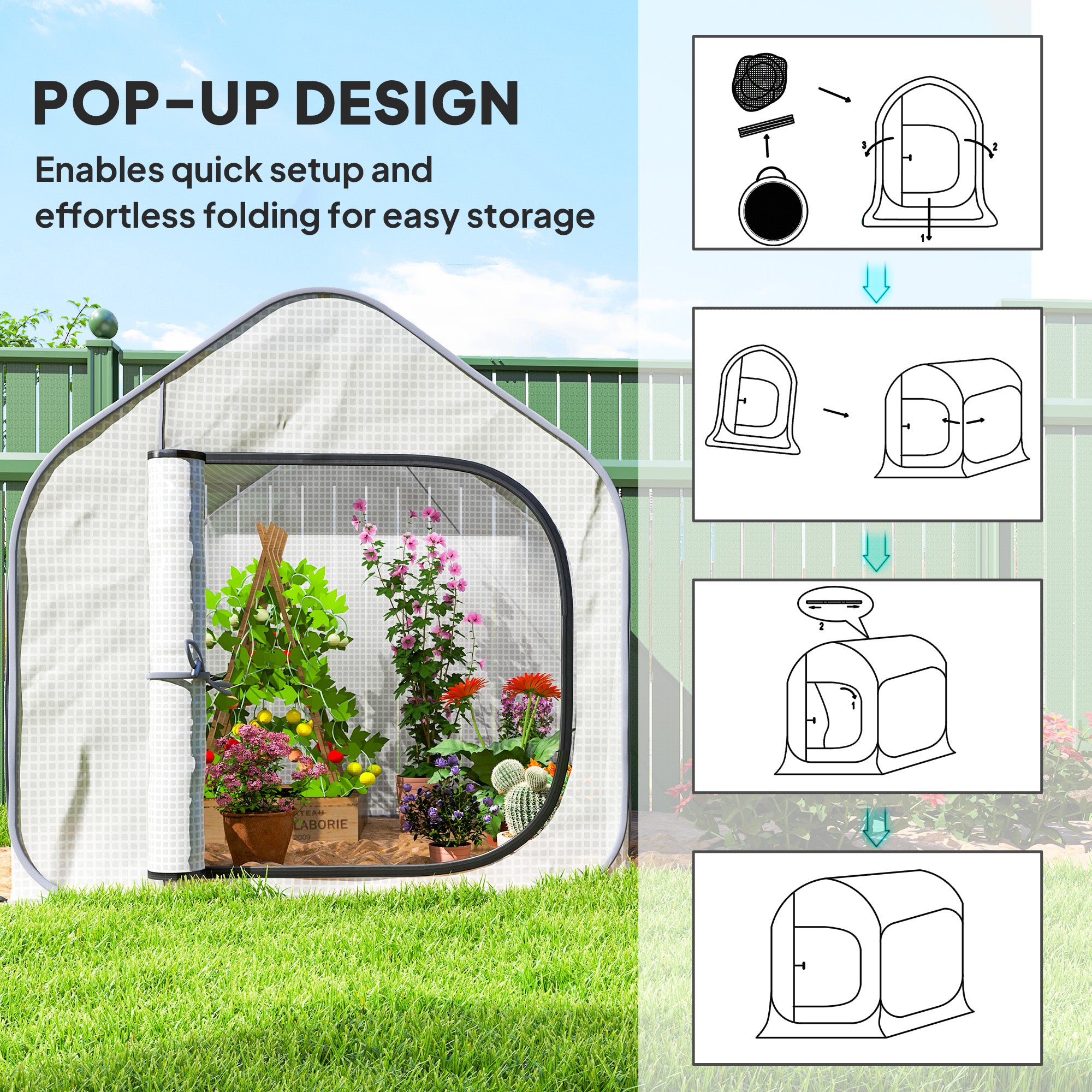 Pop-Up Greenhouse 150 x 148cm White
