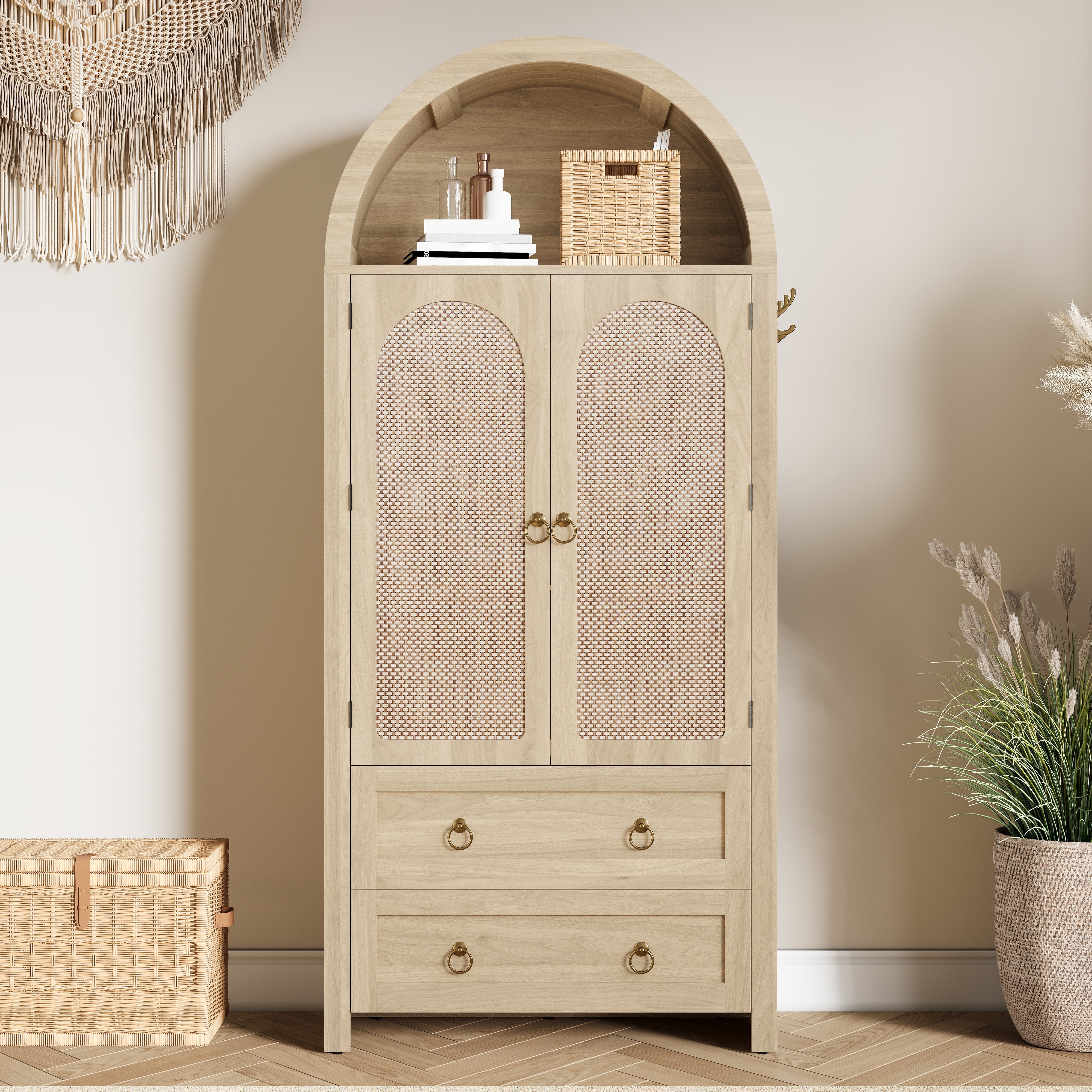 Sideboard Vintage Wickerwork Arch Double Drawer Storage Cabinet