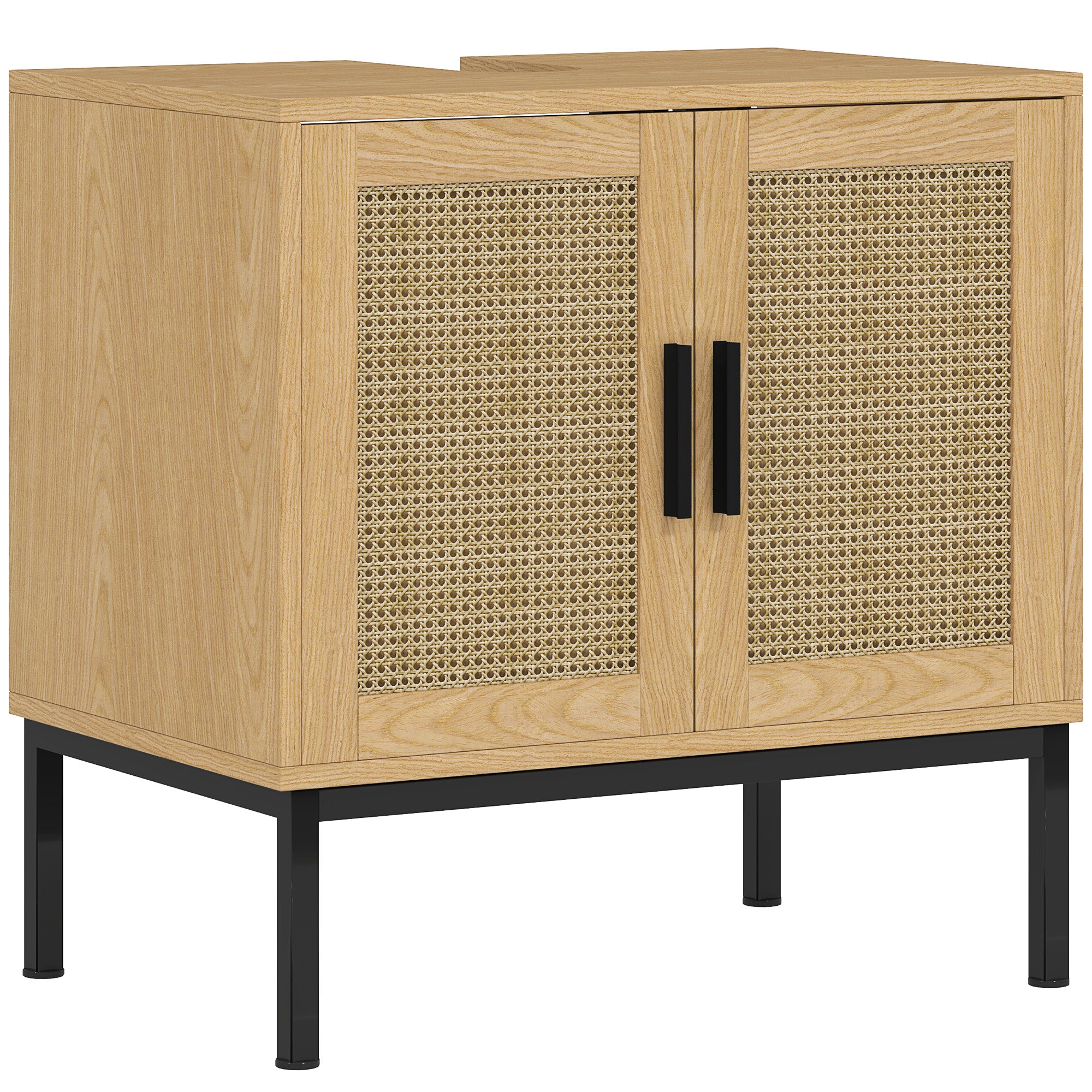 kleankin Vanity Unit, Rattan Look, Anti-Tip Protection, Oak