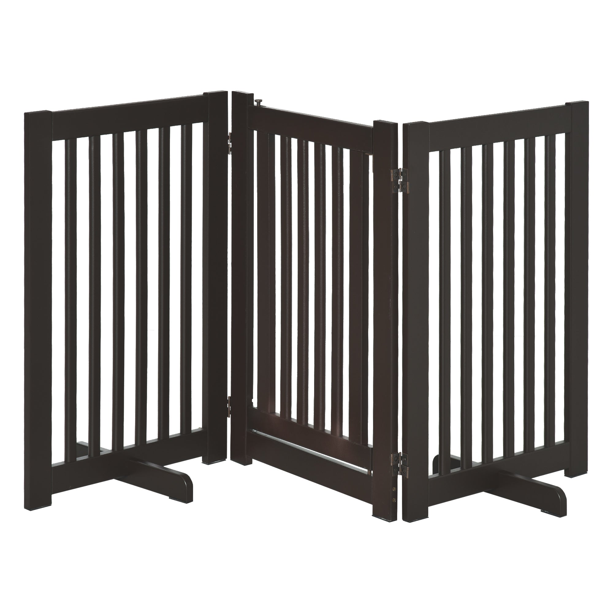 Dog Gate, Freestanding Adjustable Foldable, Dark Brown Wood