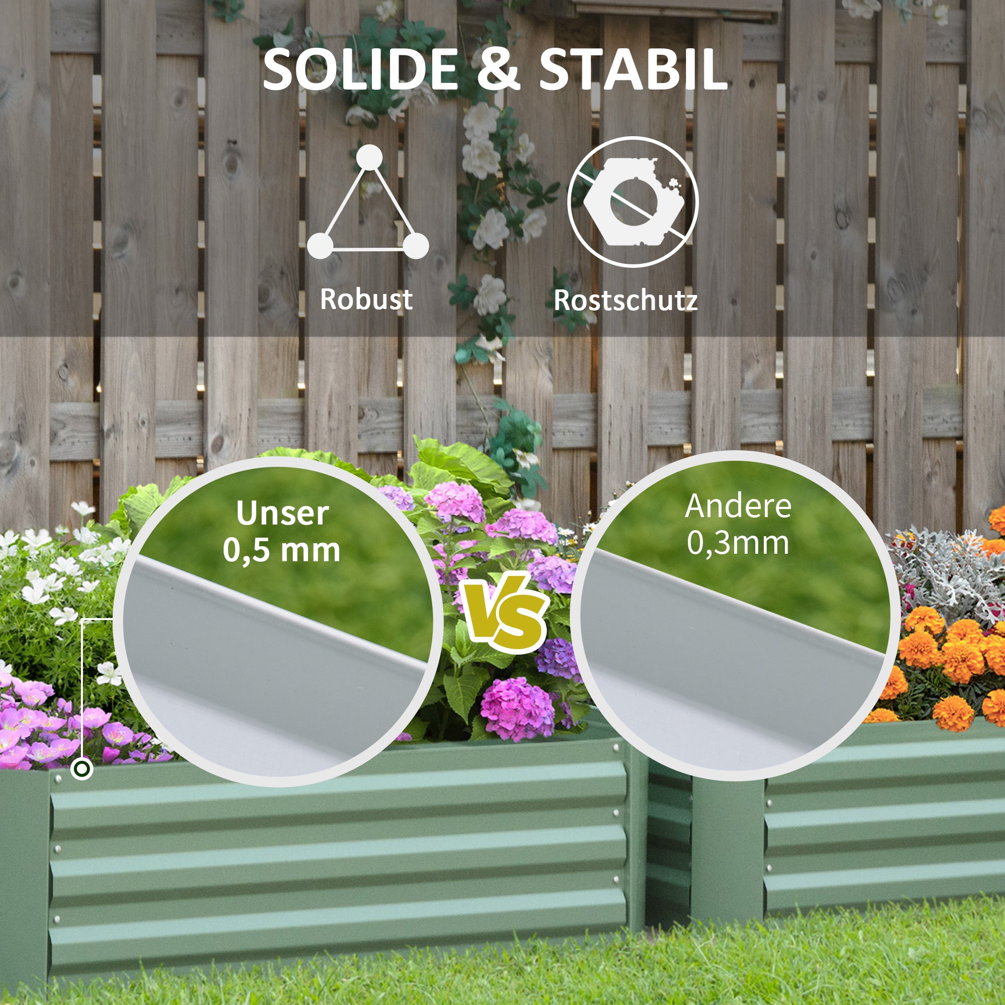 Garden Bed Planter 100x100x30cm for Vegetables & Flowers, Galvanized Steel Green