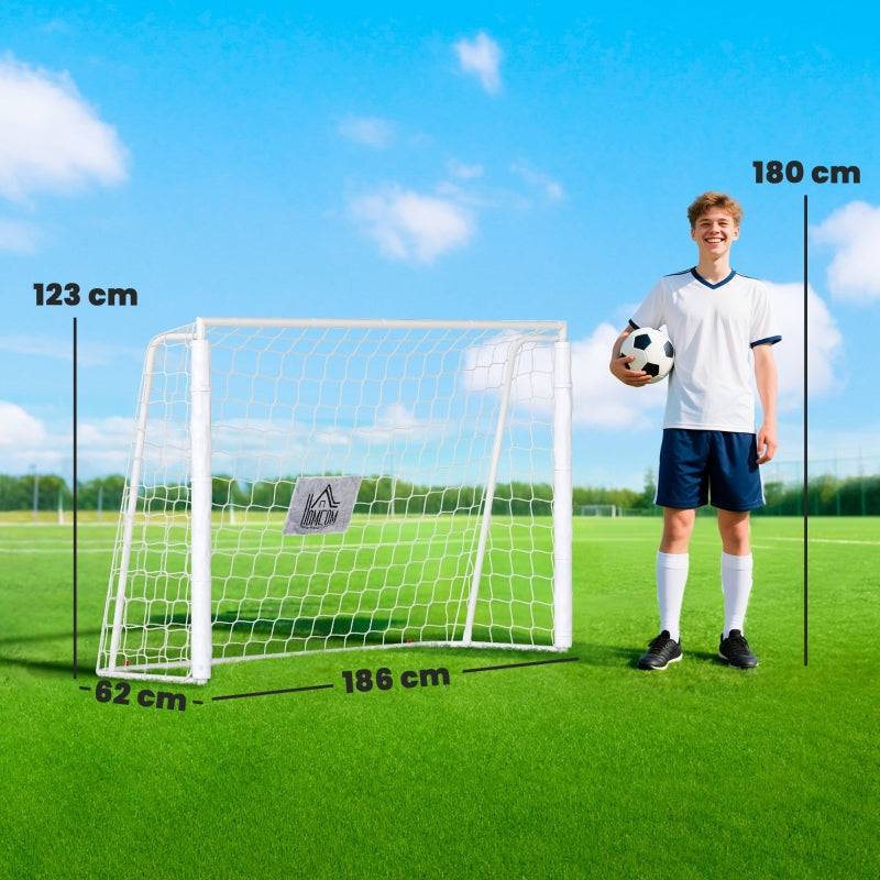 Children's Football Goal with Target Marker and Shock-Absorbing Sleeves, 186x123cm, White
