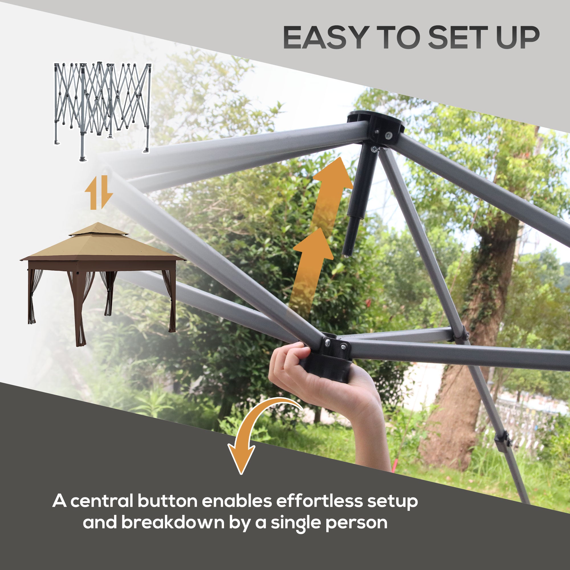 Pop Up Gazebo, 3x3m Easy Setup with Mosquito Netting and Double Roof, Khaki