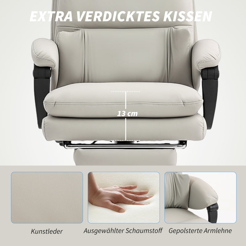 Office Chair Adjustable Desk Lumbar Support Armrests Footrest Faux Leather Light Grey