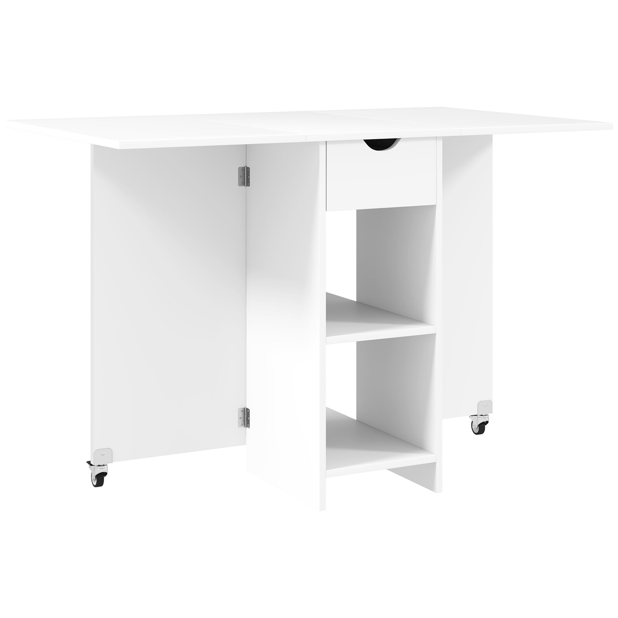 Folding Dining Table, Mobile 2-4 Person Storage Table, White