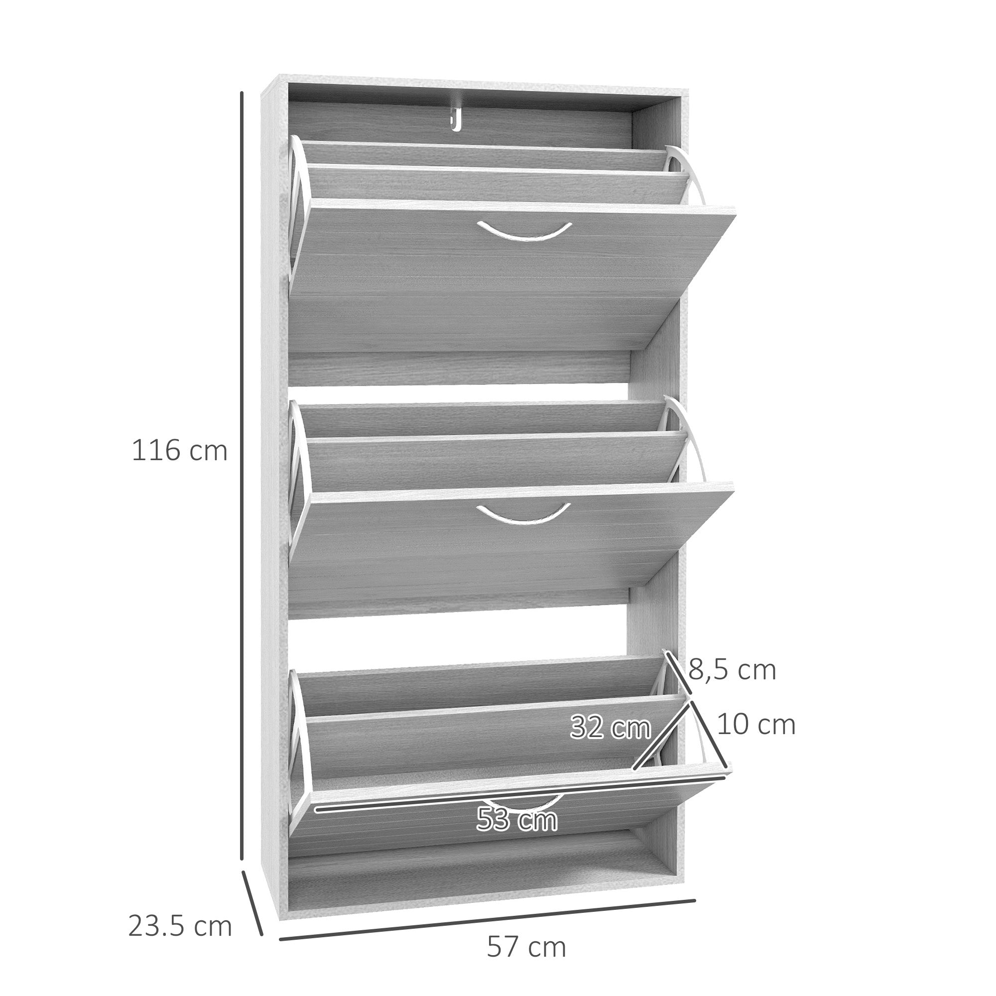 12-Shoe Flip Drawer Storage Cabinet Grey Wood-Effect
