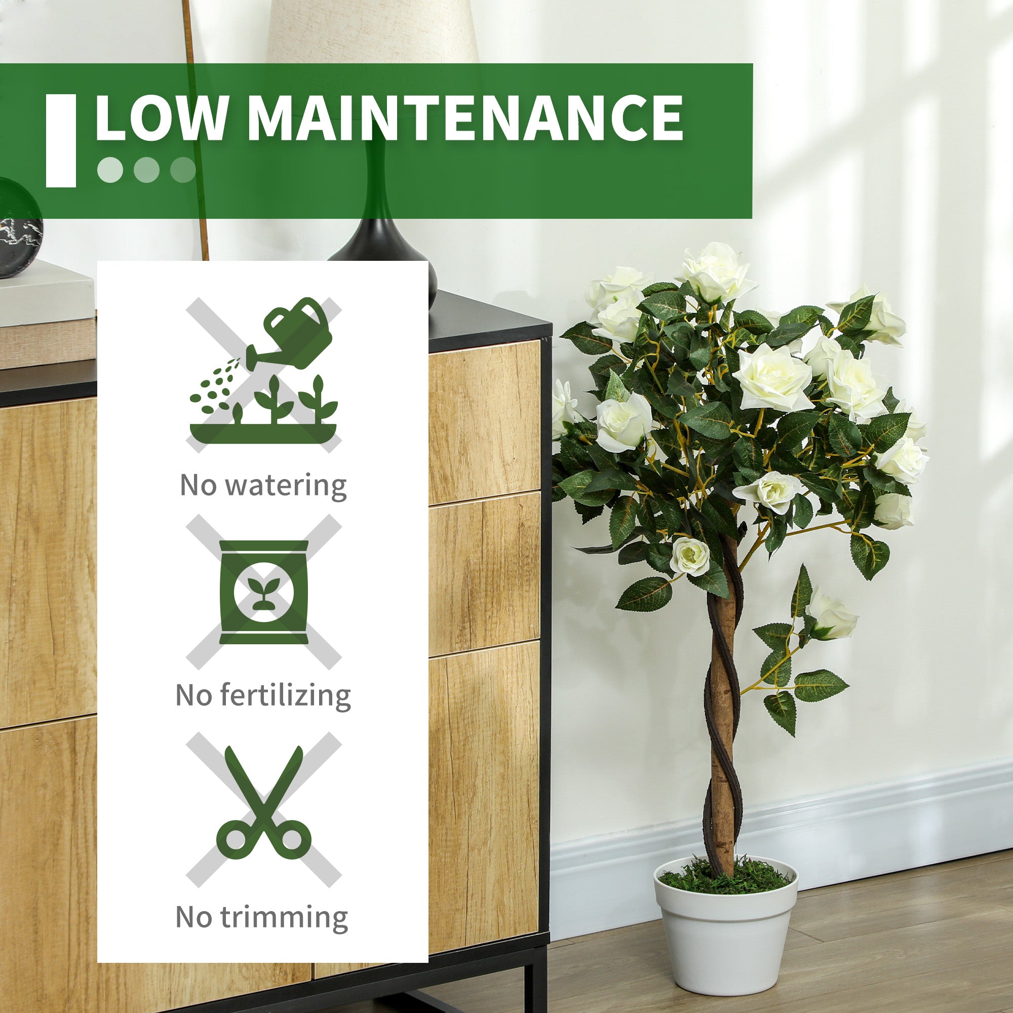 Faux Rose Trees, Set of Two - White