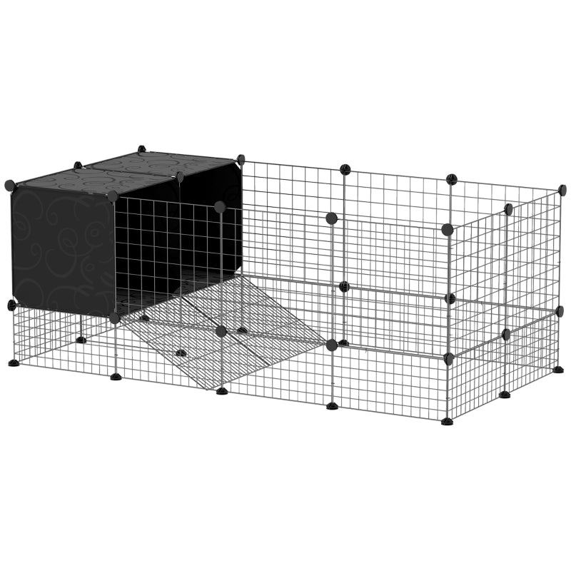 DIY Small Animal Cage, Elevated Huts C&C Guinea Pigs Hedgehogs Rabbits 31 Panels, Black