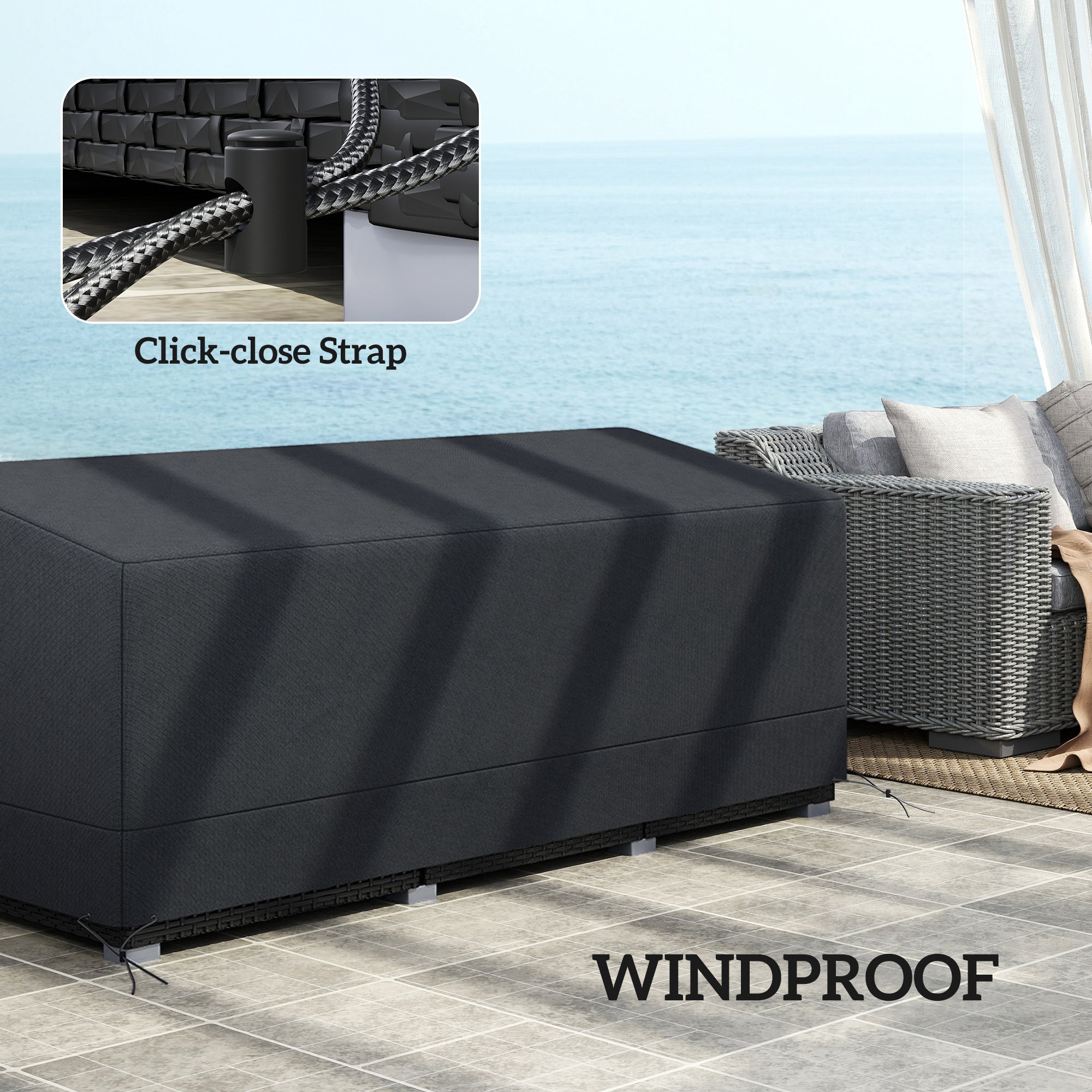 Rectangular Patio Garden Furniture Cover, Waterproof UV Resistant 3 Seater Sofa Bistro Set, 190 x 72 x 76cm, 600D Oxford Fabric, Black