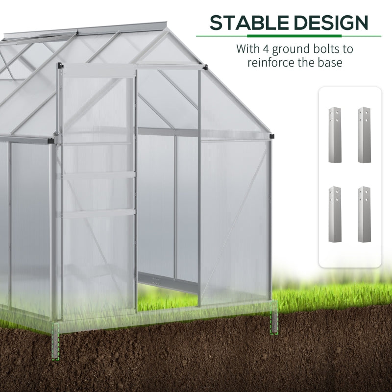 Walk-In Greenhouse, 190 x 253 cm Polycarbonate, Silver-Tone