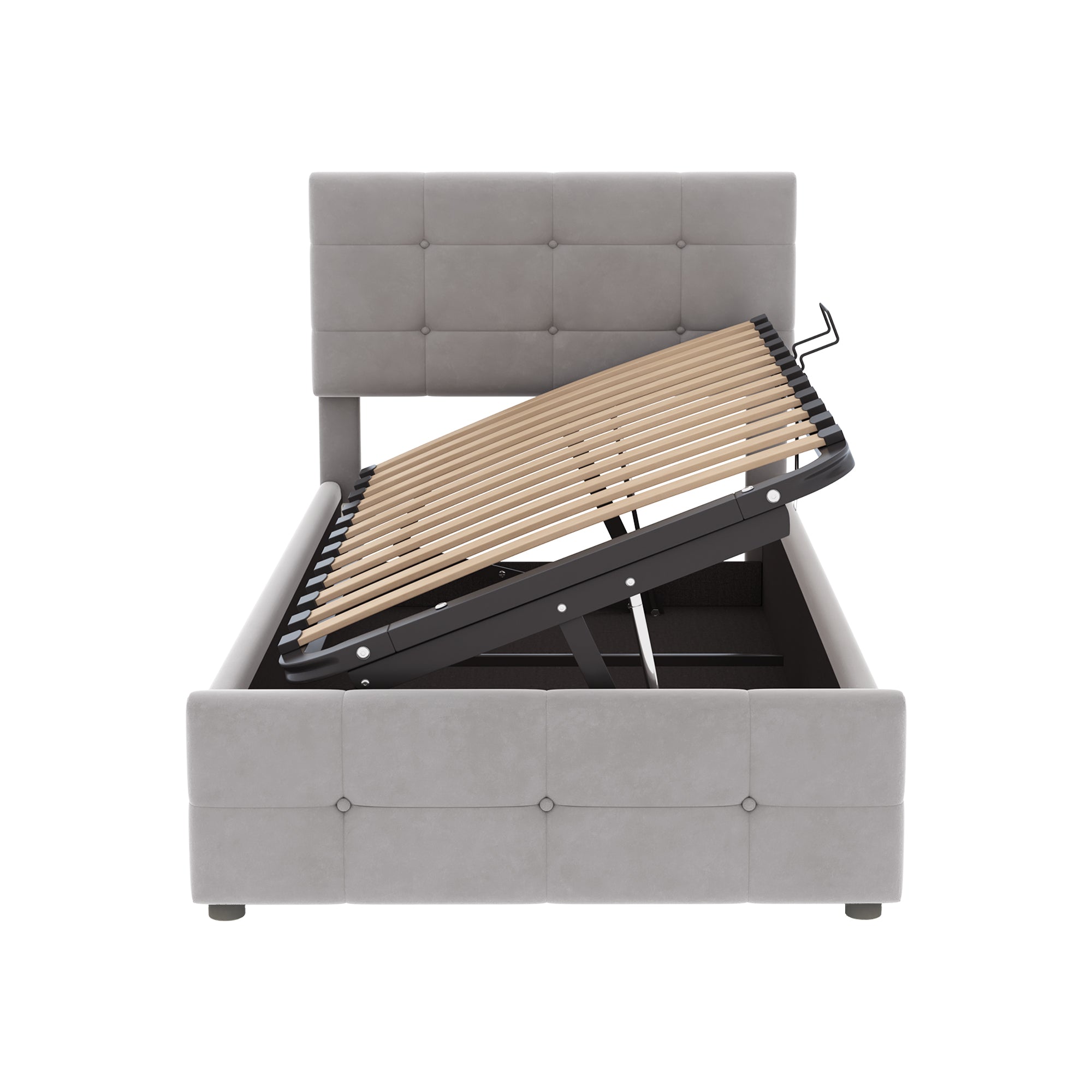 Children's Bed 90x200cm, Hydraulic Storage, Adjustable Headboard, Velvet Grey