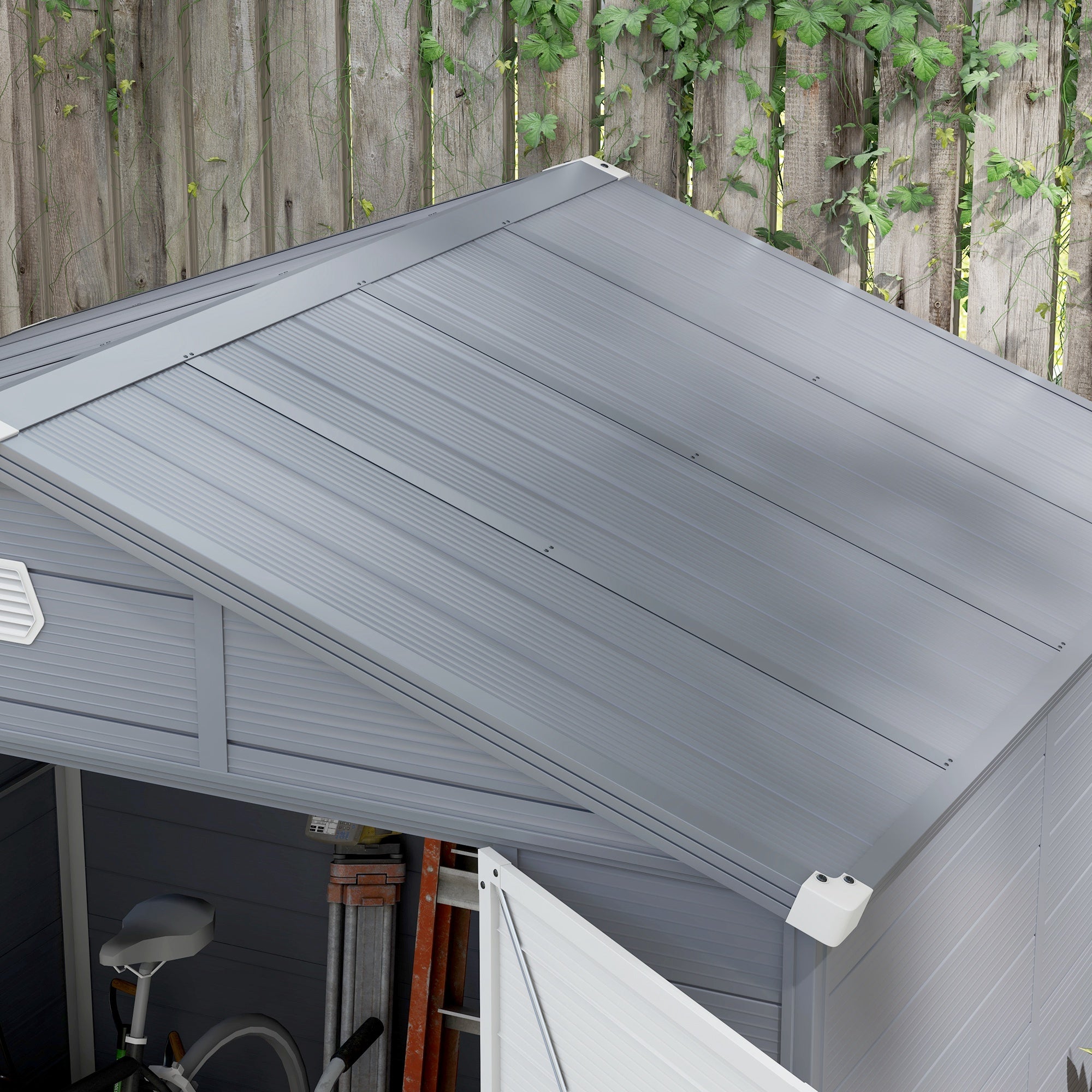 Aluminium and Plastic Wall Shed 7.9ft x 6.2ft with Foundation - Grey