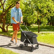 Dog Stroller, Lightweight Foldable with Cushion & Mesh, Aluminum Gray