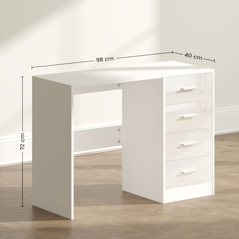 Computer Desk with Drawers, Dressing Table, High Gloss Workstation, White