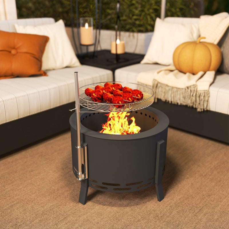 Portable Fire Pit 58cm Round Grill Grate Ash Catcher Poker, Black