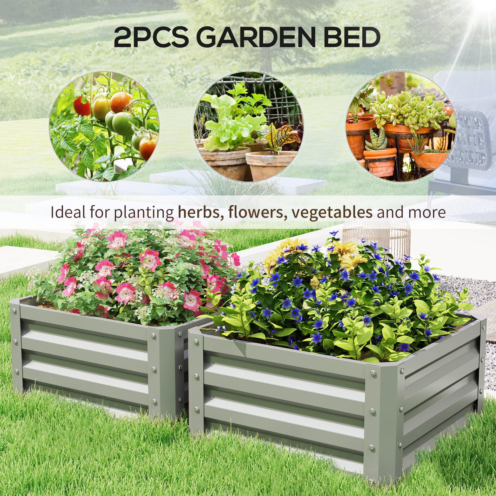 Steel Planter Boxes, Set of Two 60x60cm, Light Grey