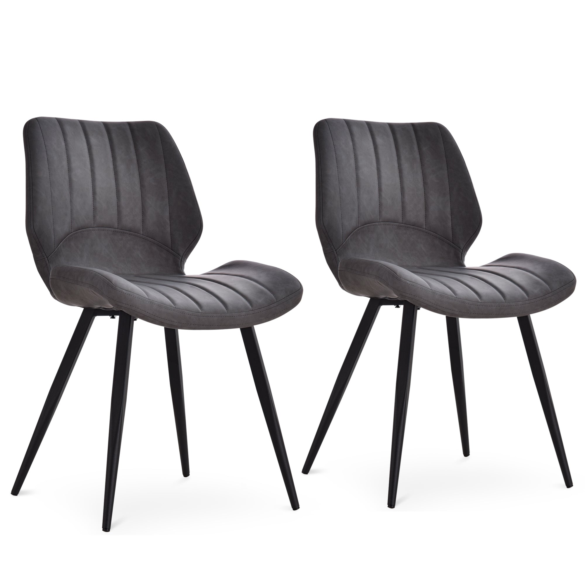 Dining Chairs Set of 2, Upholstered with Backs, Padded Seats and Steel Frame, PU Leather Grey