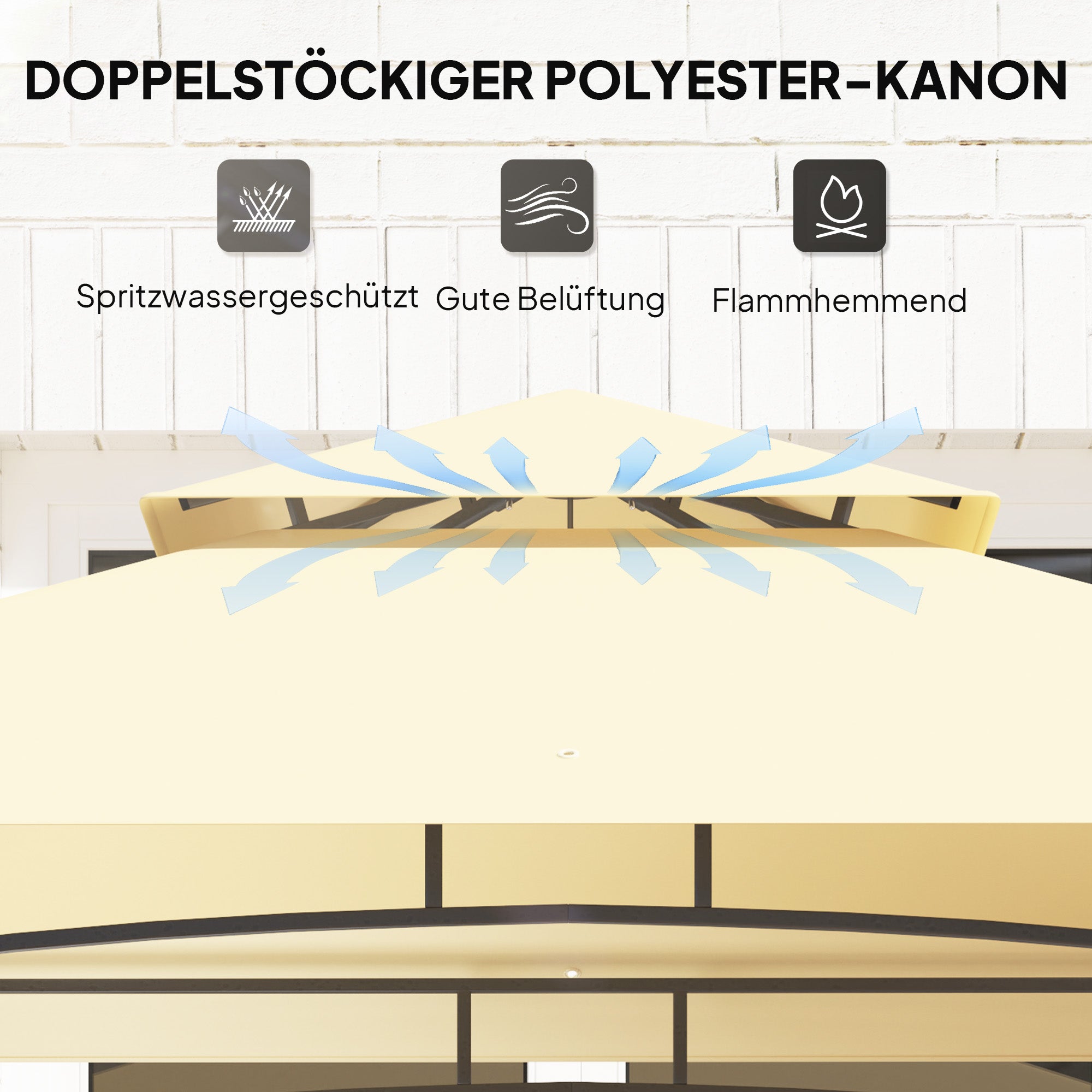 BBQ Pavilion, LED Double-layer Roof Side Shelves, Beige