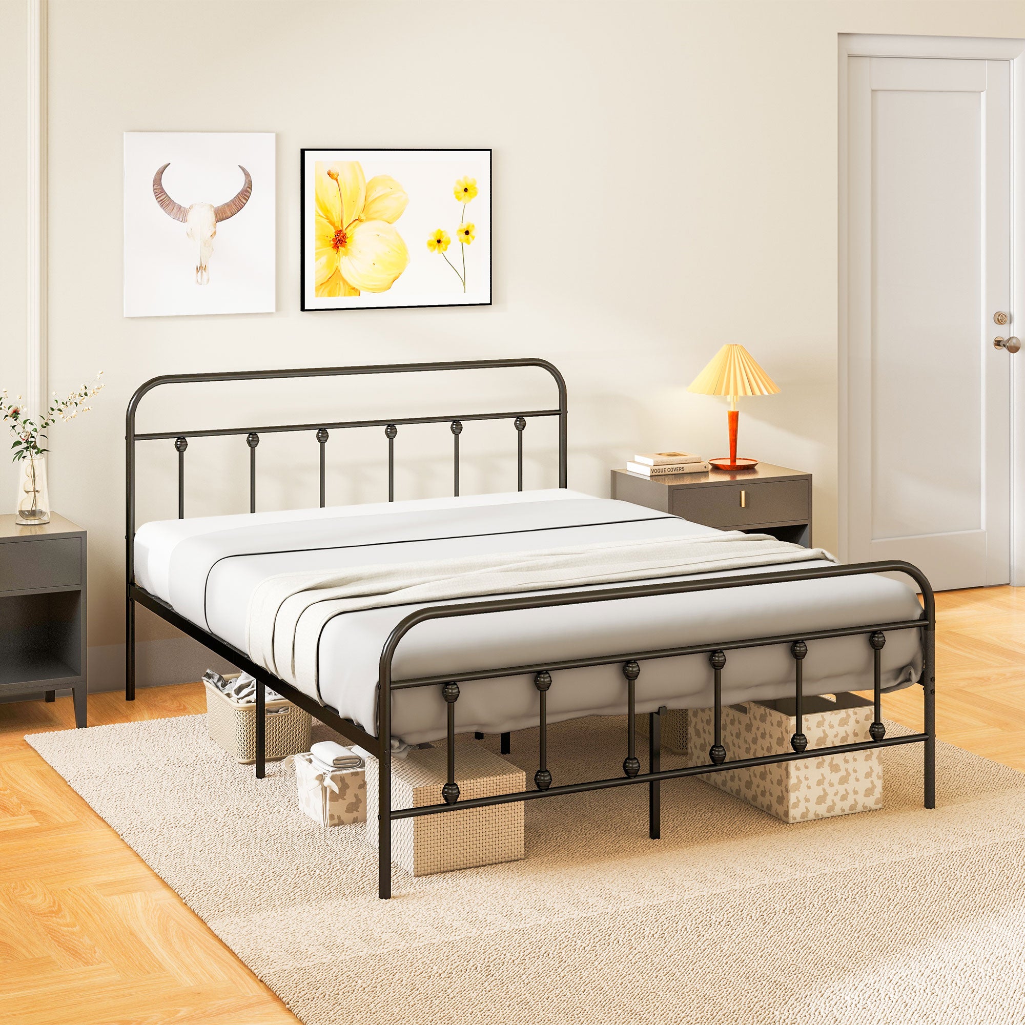 Double Bed Frame Minimalistic Metal Black