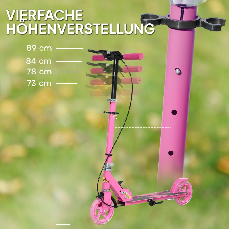 Children's Scooter with Double Brakes and Footrest, Foldable Metal Frame, Pink