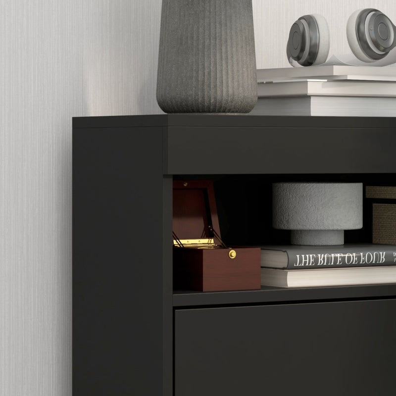 Shoe Storage Cabinet, 16 Pair Flip Doors - High Gloss Black