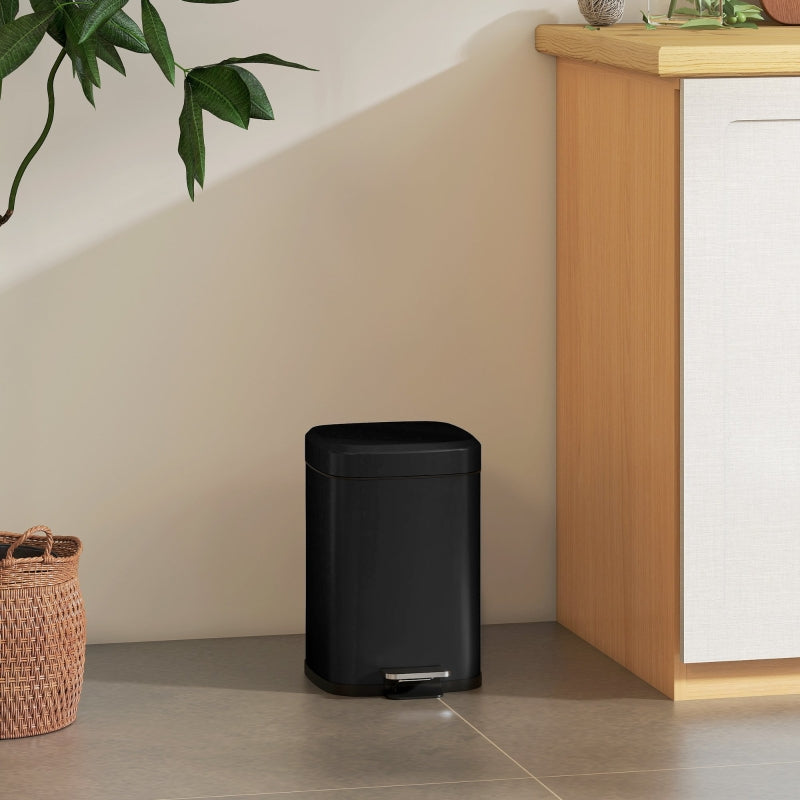12L Modern Boxy Kitchen Bin Metal Black