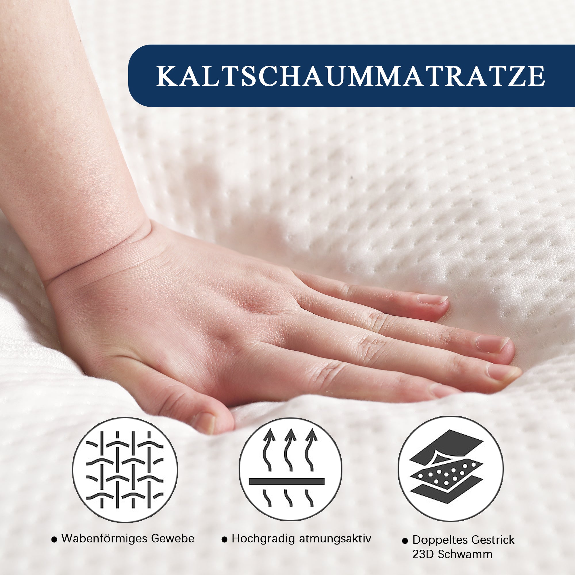 Foldable mattress, ergonomic breathable durable, white