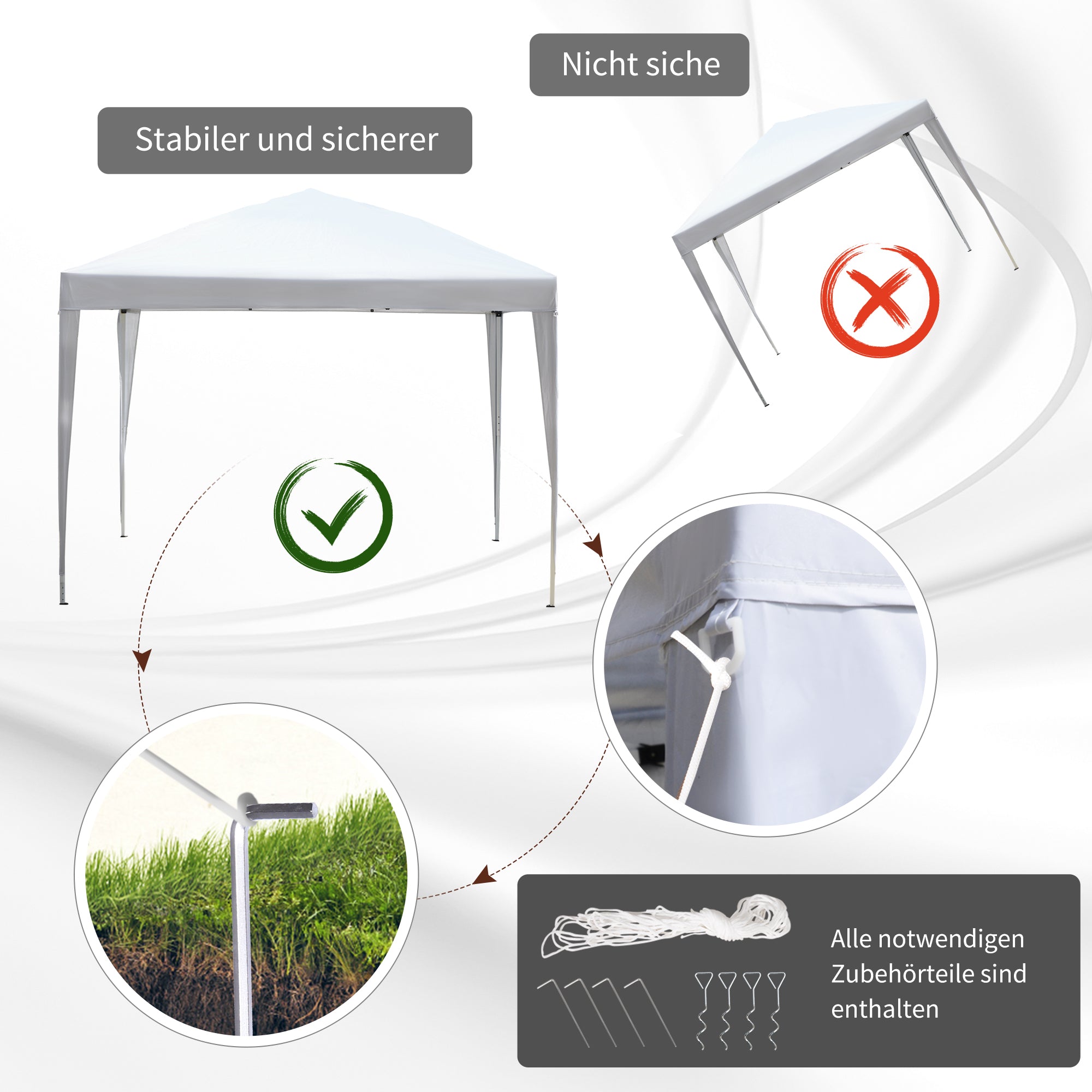 Pop-Up Folding Pavilion 2.95x2.95m UV Protection Steel and Oxford Fabric, White