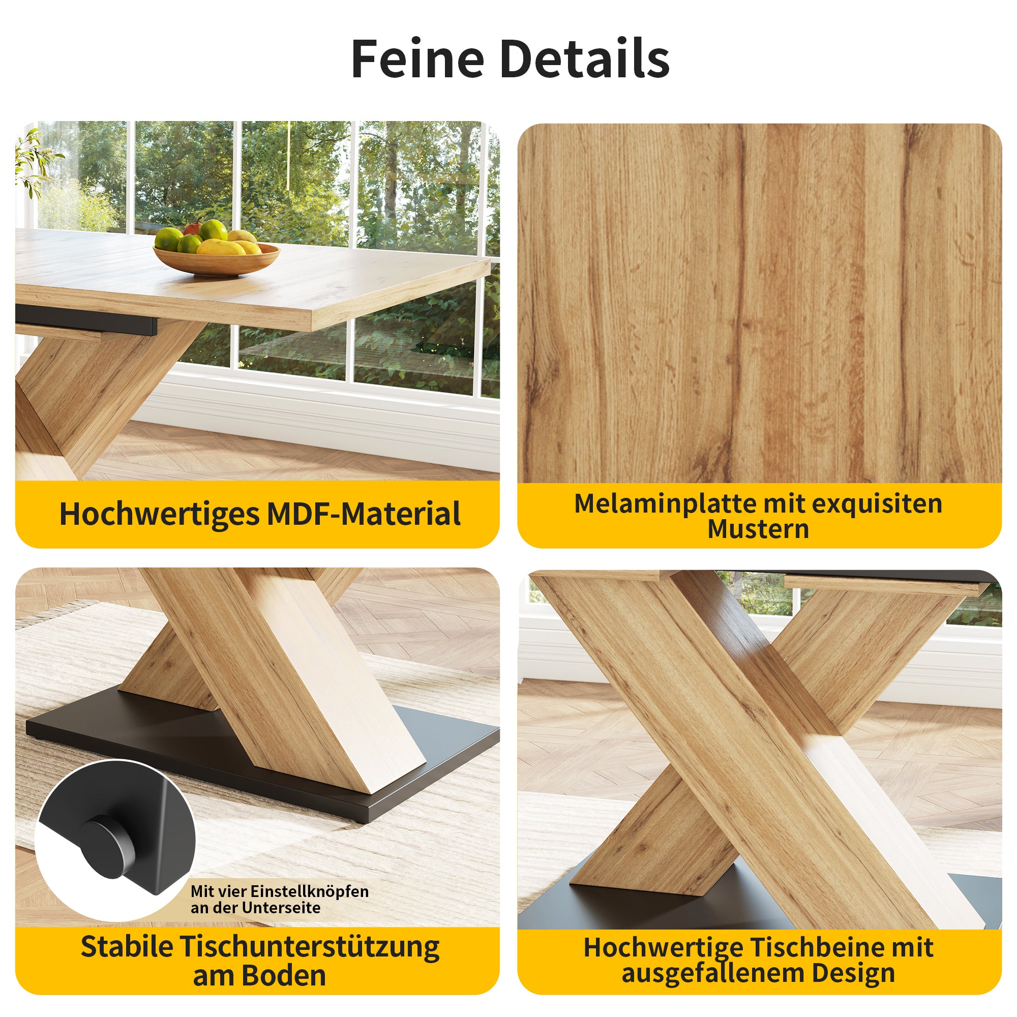 Telescopic Dining Table, Extendable 119-158.5cm Kitchen/Living Room, Wood-Colored