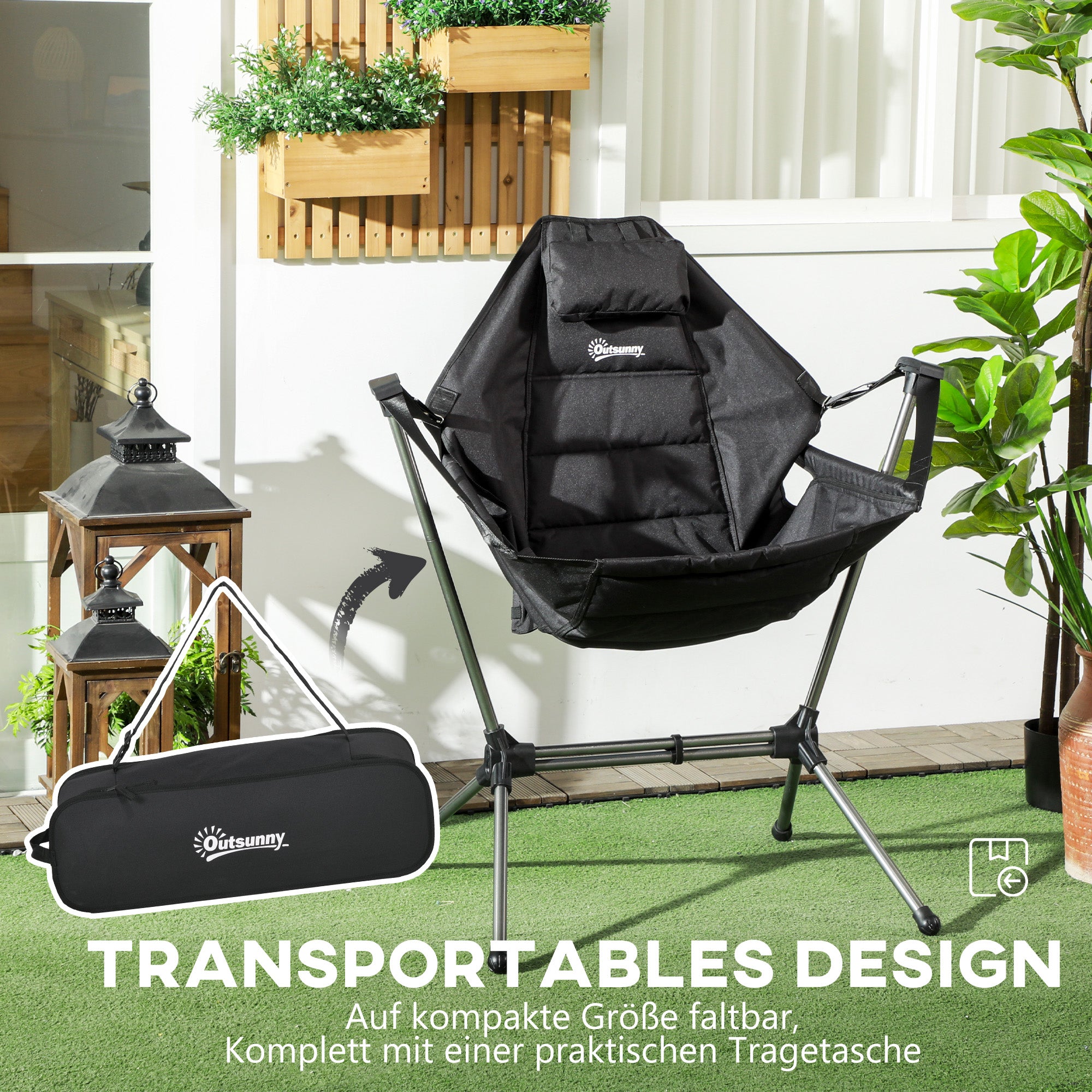 Hammock Camping Chair, Foldable 120kg, Black Oxford