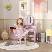 Kids Dressing Table Set Stool, Mirror, and Storage Drawers, MDF