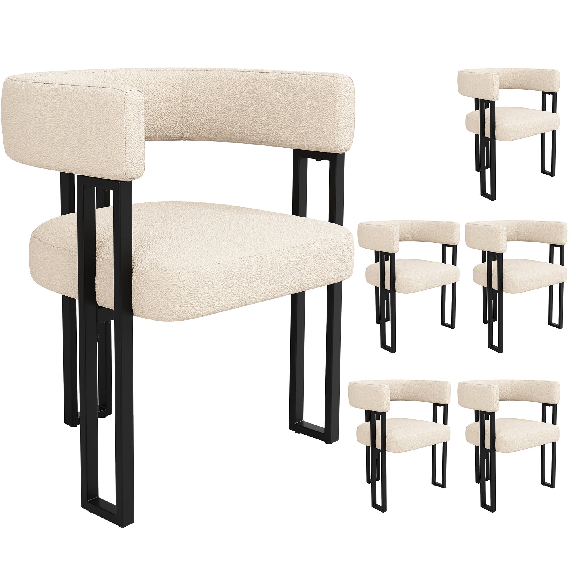Dining Chairs (6-Piece Set) Ergonomic Curved Backrest, High-Quality Fabric, Beige