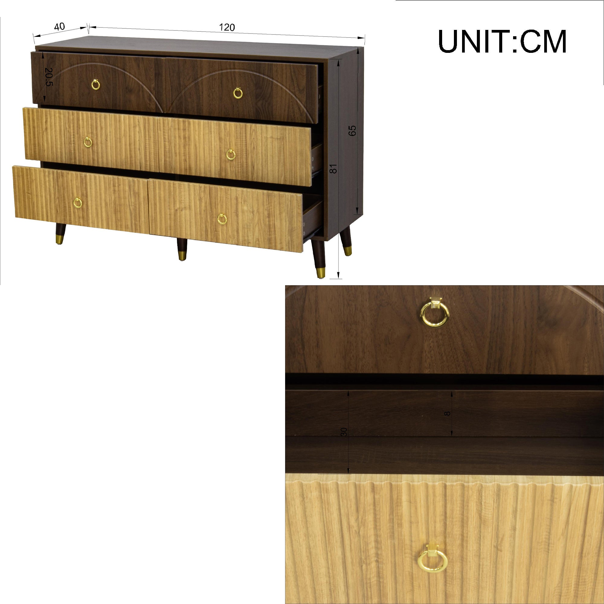 Sideboard Storage Cabinet 120 x 40 x 81cm Natural MDF