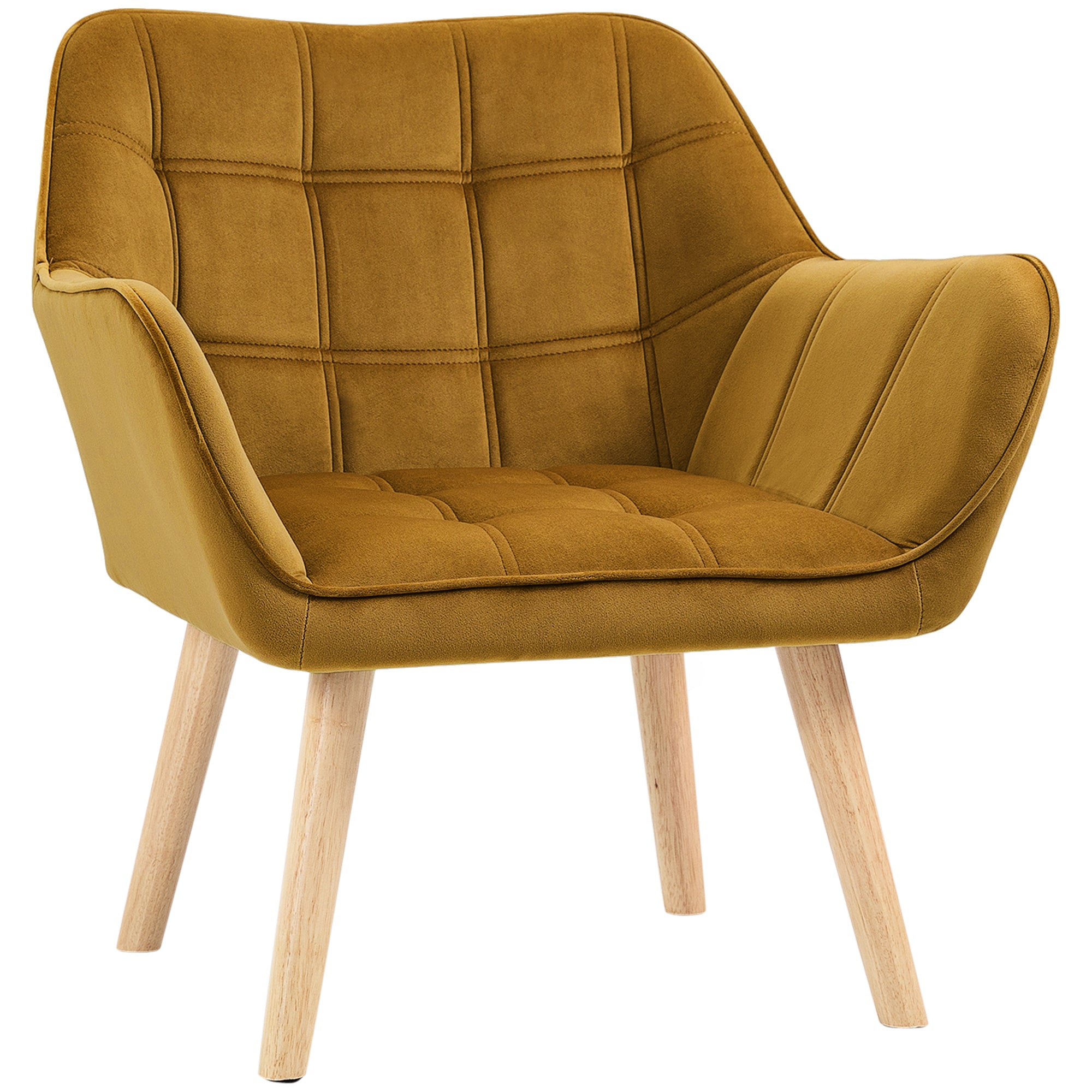 Wingback Recliner Chair, Scandinavian Style Raised Legs, Yellow Velvety Polyester