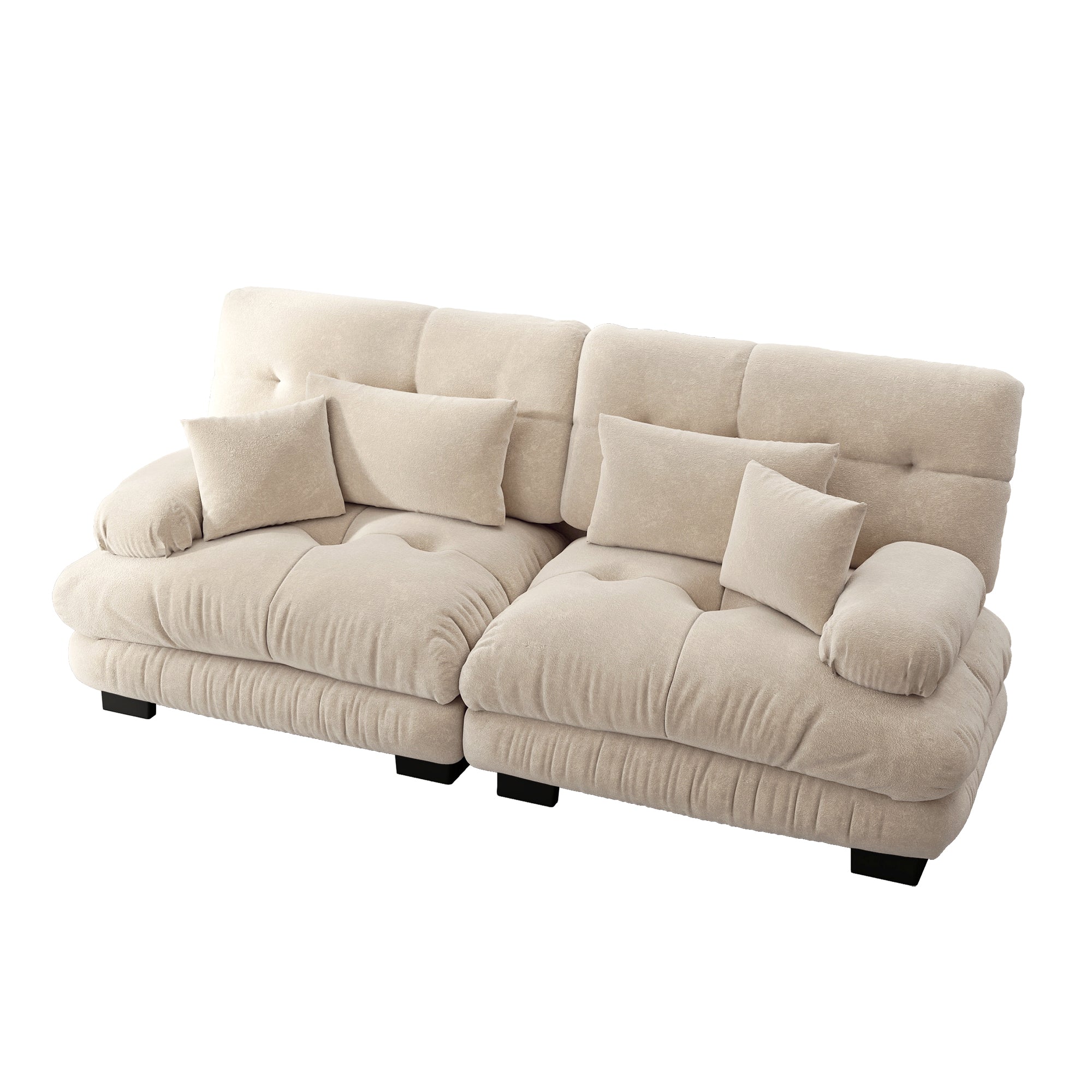 Cloud Corner Sofa, Double with Lumbar & Decorative Cushions, Chenille Light Brown