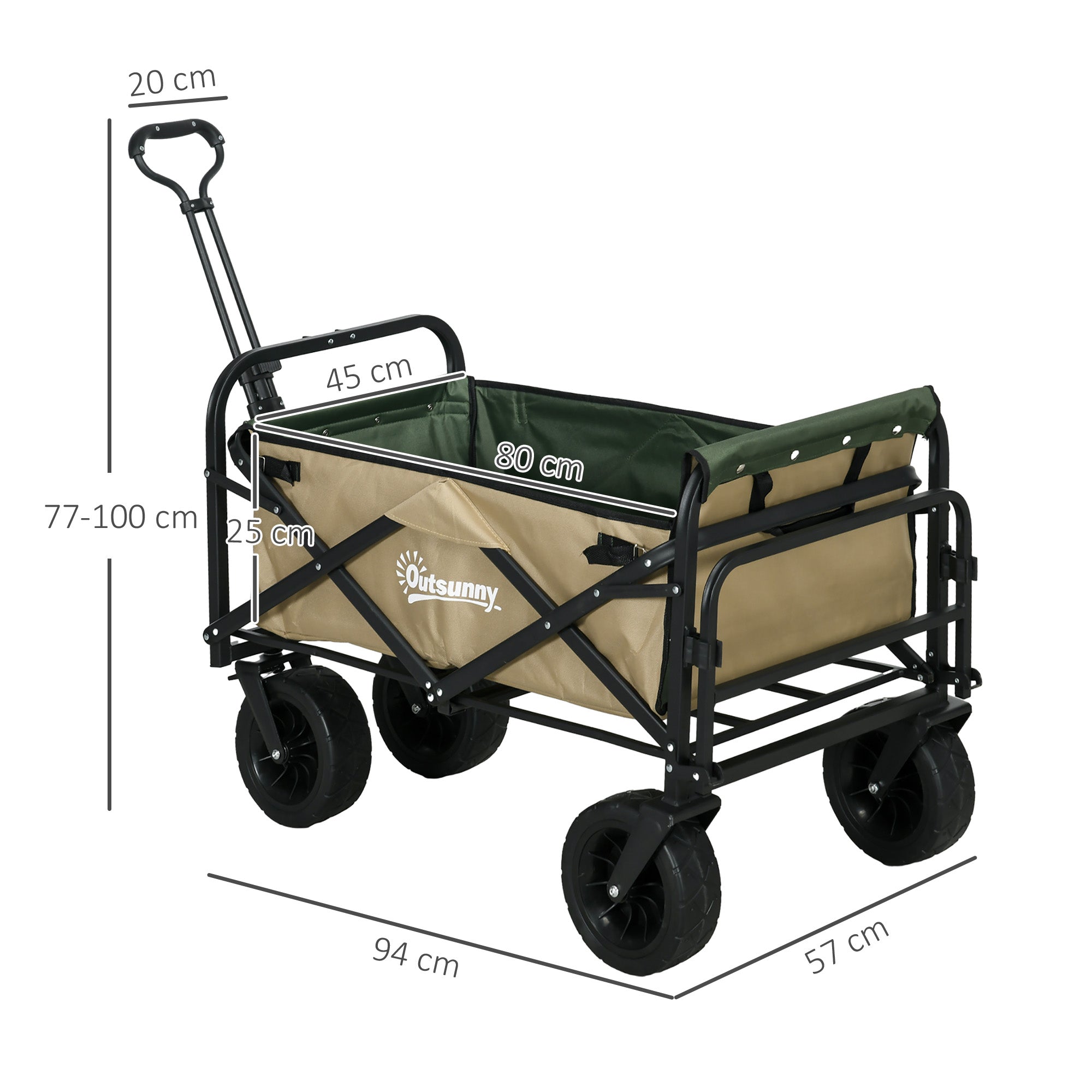 Handcart Foldable Cargo Cart, 100 kg, Khaki Oxford