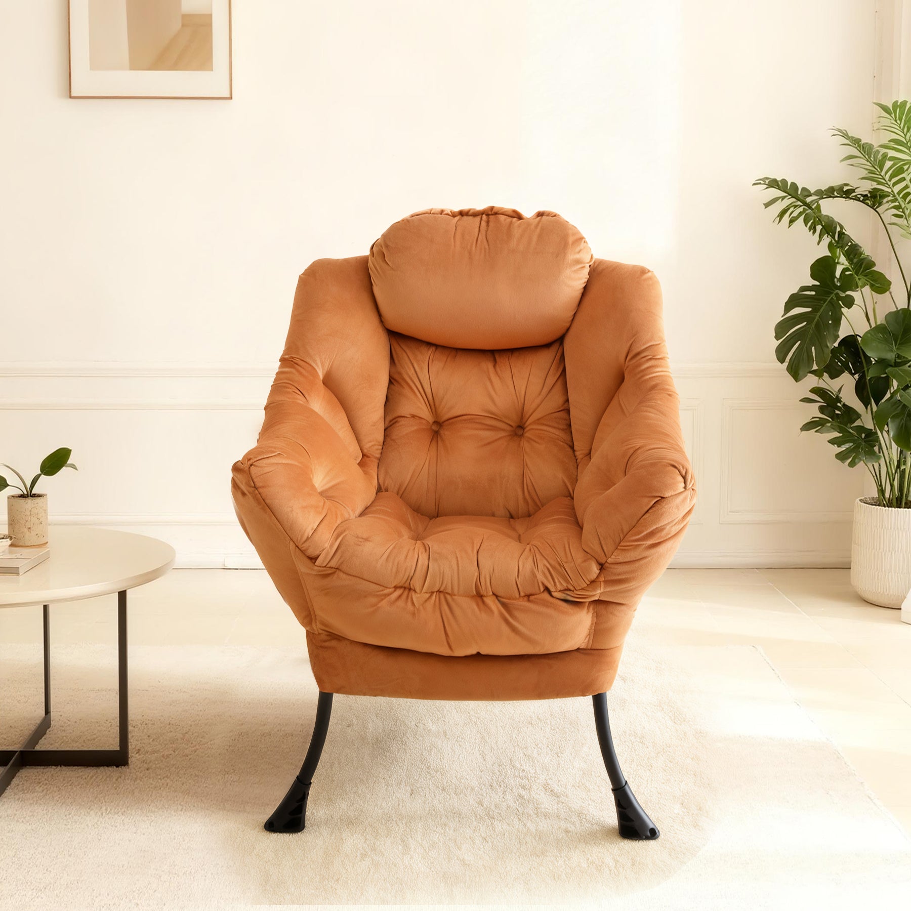 Armchair with Footstool, Recliner Wing Chair with Armrests and Side Pocket, Orange
