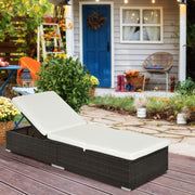 PE Rattan Sun Lounger, Five-level Adjustable Recliner with Padded Cushion, Mixed Brown