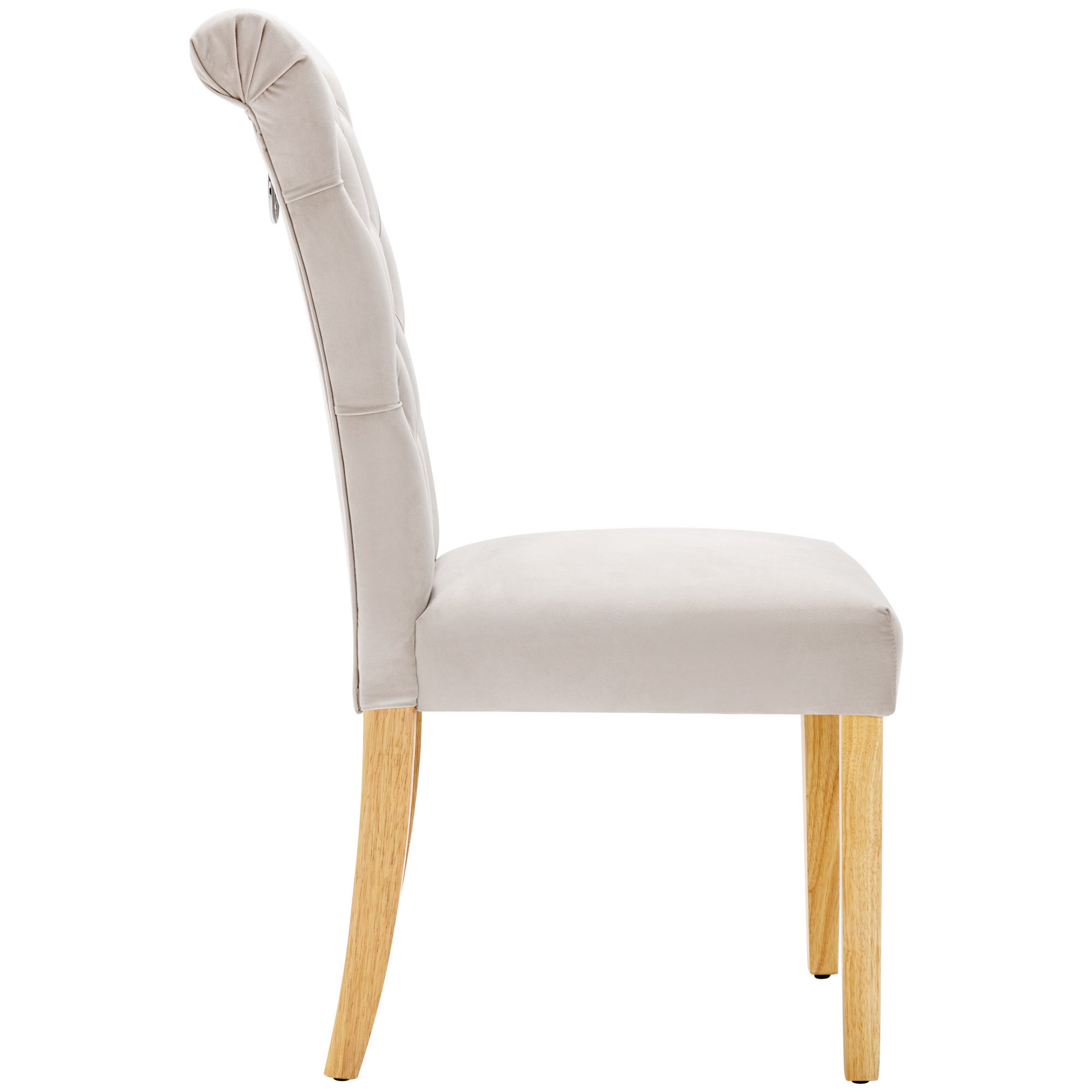 Velvet Dining Chairs Set of 6 with Oak Legs and Chrome Knockers, Beige