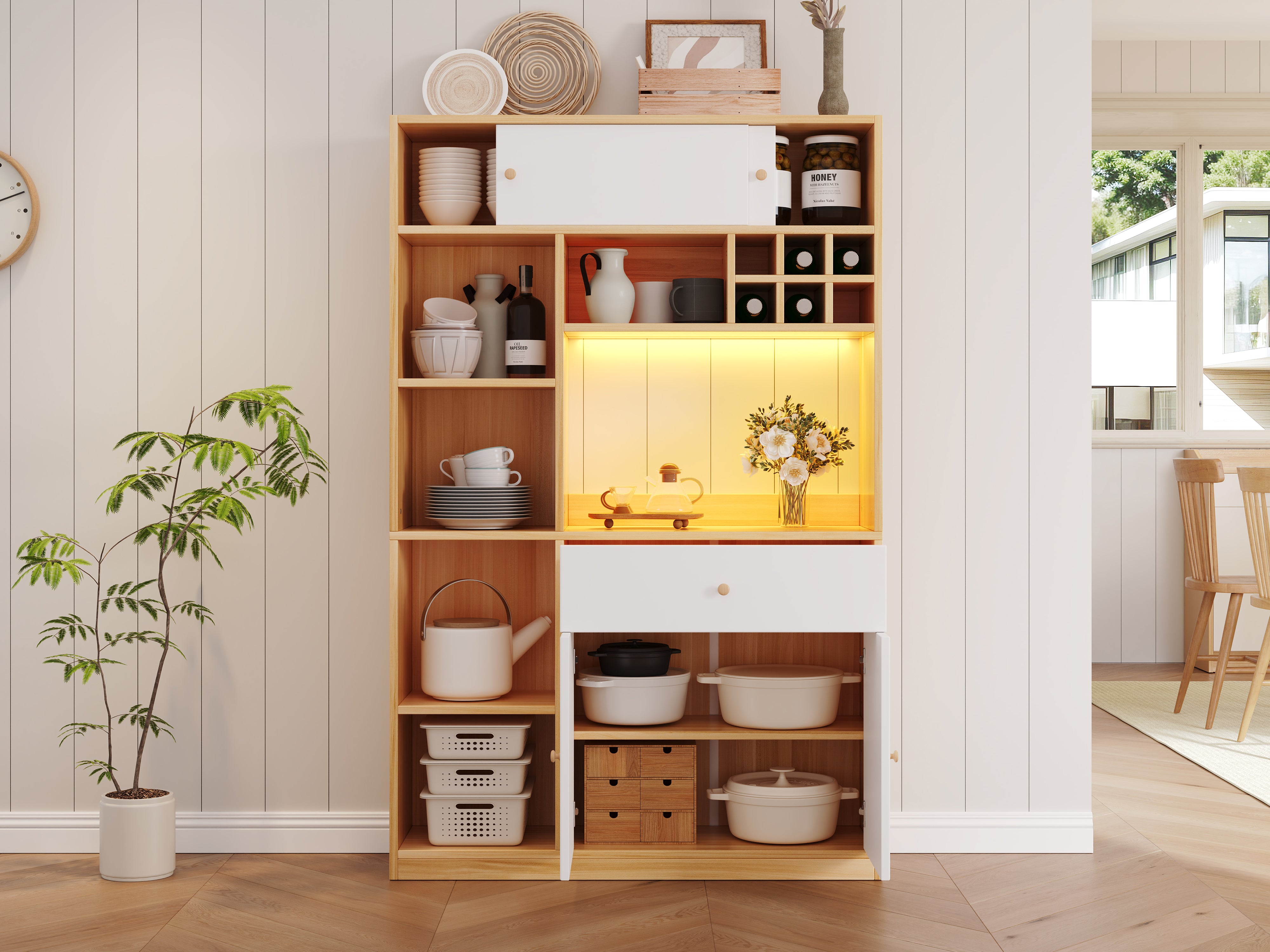 Kitchen Buffet Cabinet LED 1 Drawer 3 Doors Shelves 115x180cm