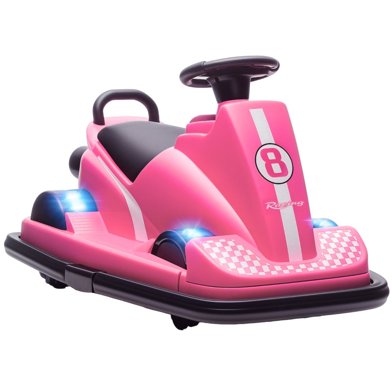 Bumper Car for Children with 360-Degree Rotation and LED Lights, Pink