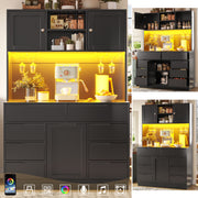 Tall Cabinet 120x40x183.5cm Smart LED Lighting 8 Drawers Adjustable Shelves Black