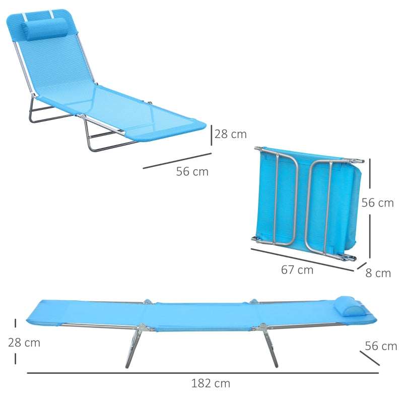 Folding Garden Lounger 5-Position Adjustable Backrest Headrest - Blue