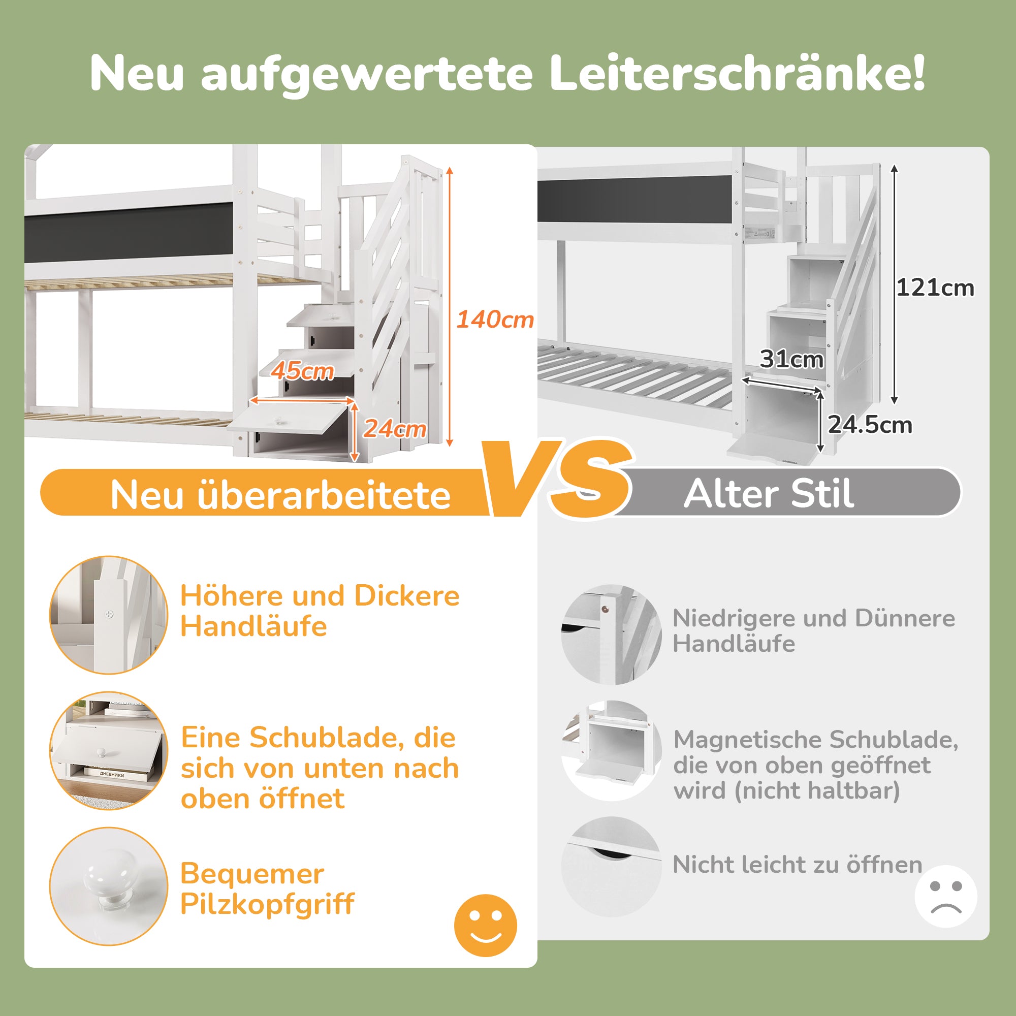 Children's Treehouse Bunk Bed 90x200cm, Storage, Fall Protection, White