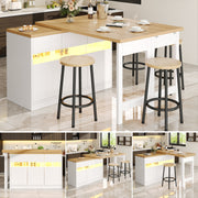 Extendable Bar Table with LED Lighting and 360° Swivel, 120-180cm Adjustable Length, White