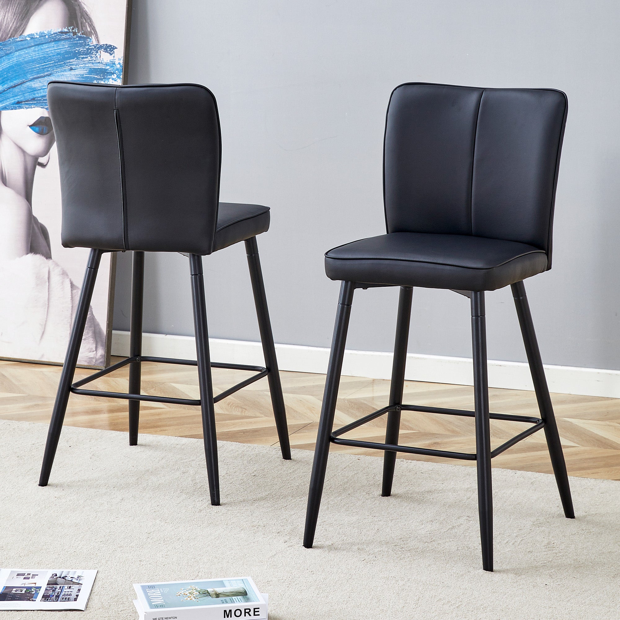 Bar Stools, 101 cm High, 2-Piece Set with Ergonomic Backrest, Comfortable & Stylish, Black PU