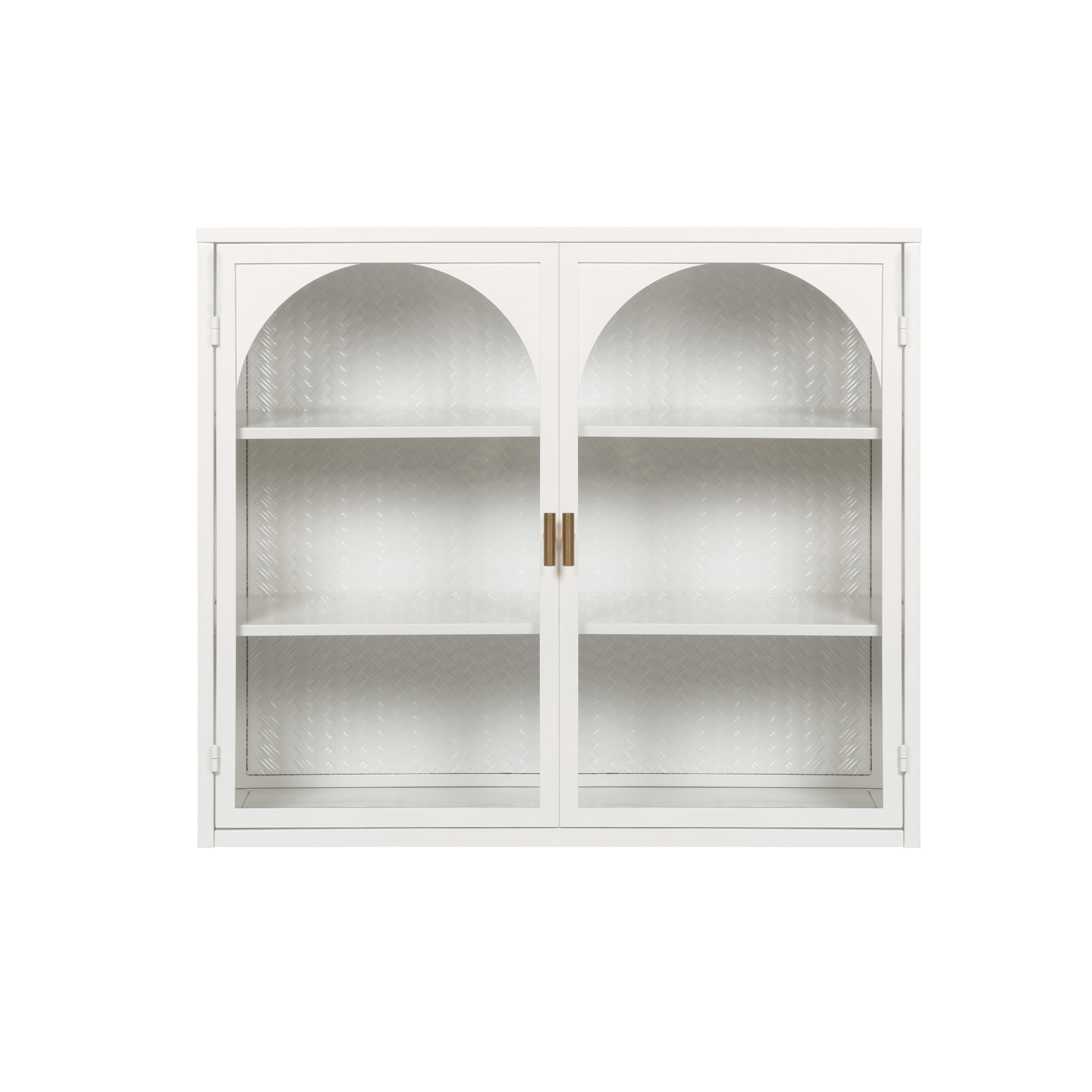 Wall Cabinet 70CM Two-door Three-tier Glass Woven Pattern White