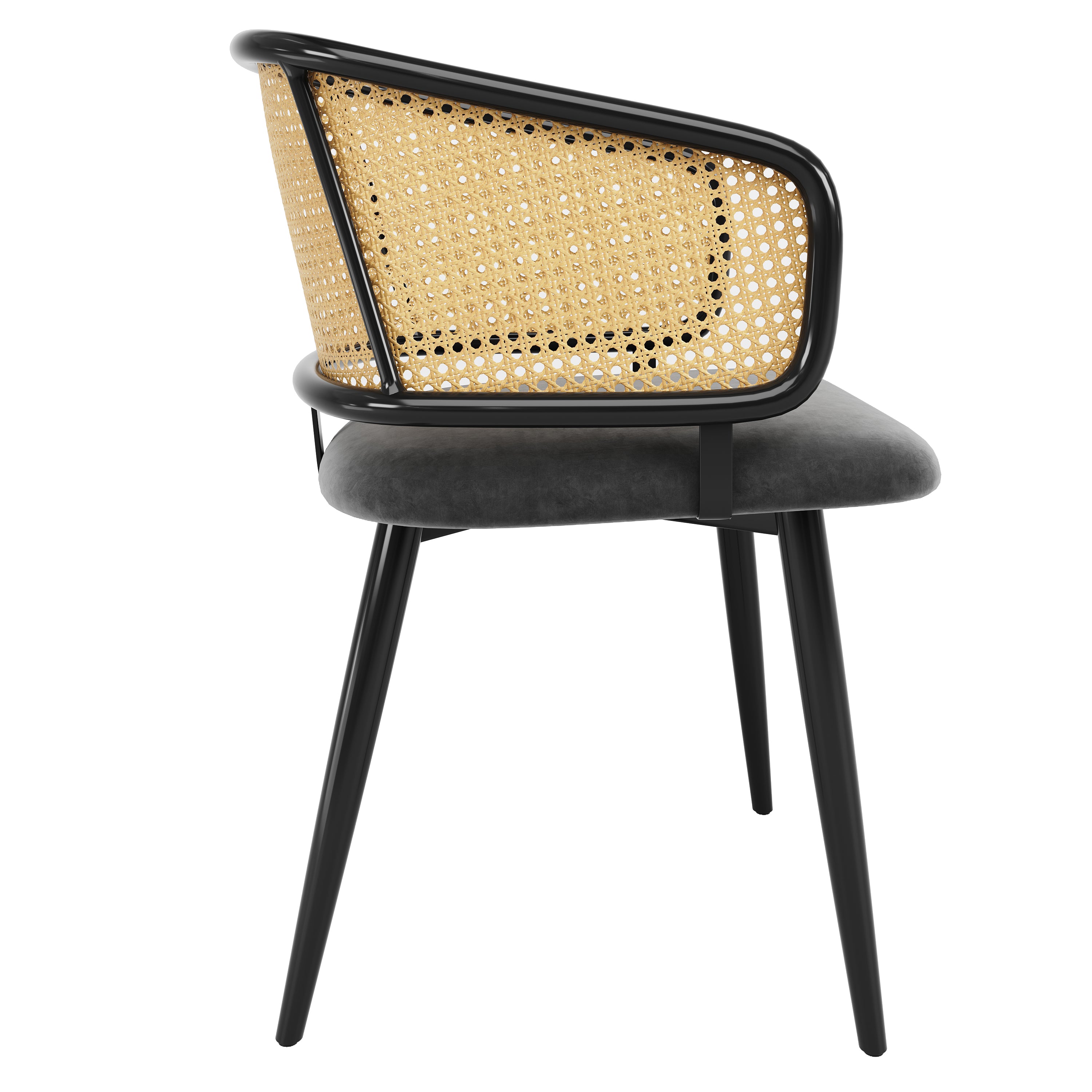 Dining Chairs, Rattan Backrest Velvet Cushion, Modern Style