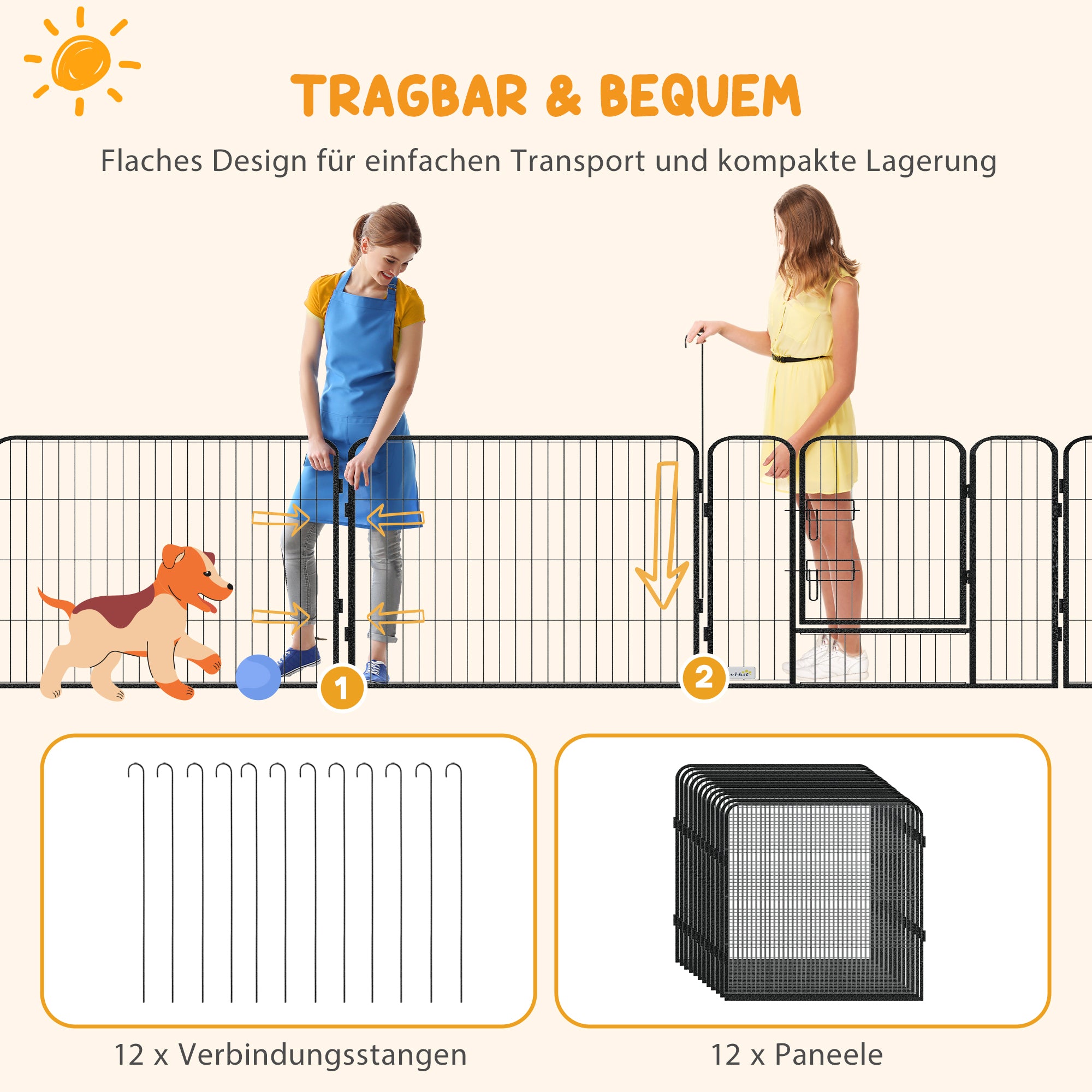Puppy Playpen 12-Piece, 80cm High, Steel, Gray