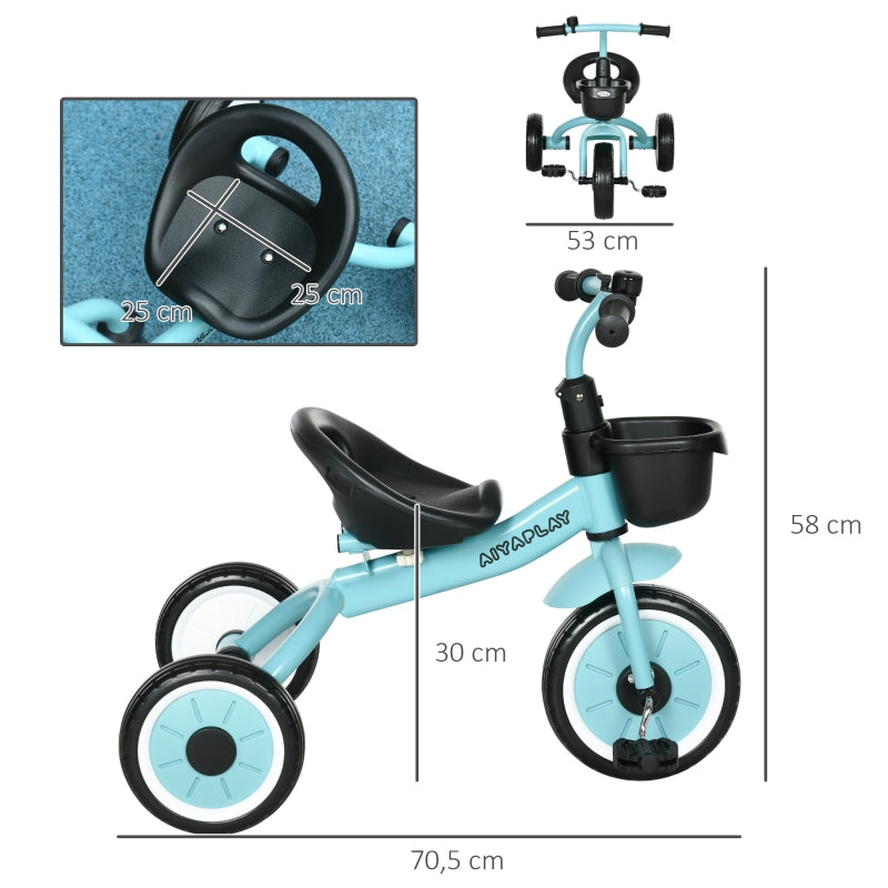 Tricycle for Children with Adjustable Seat and Basket, Blue Metal